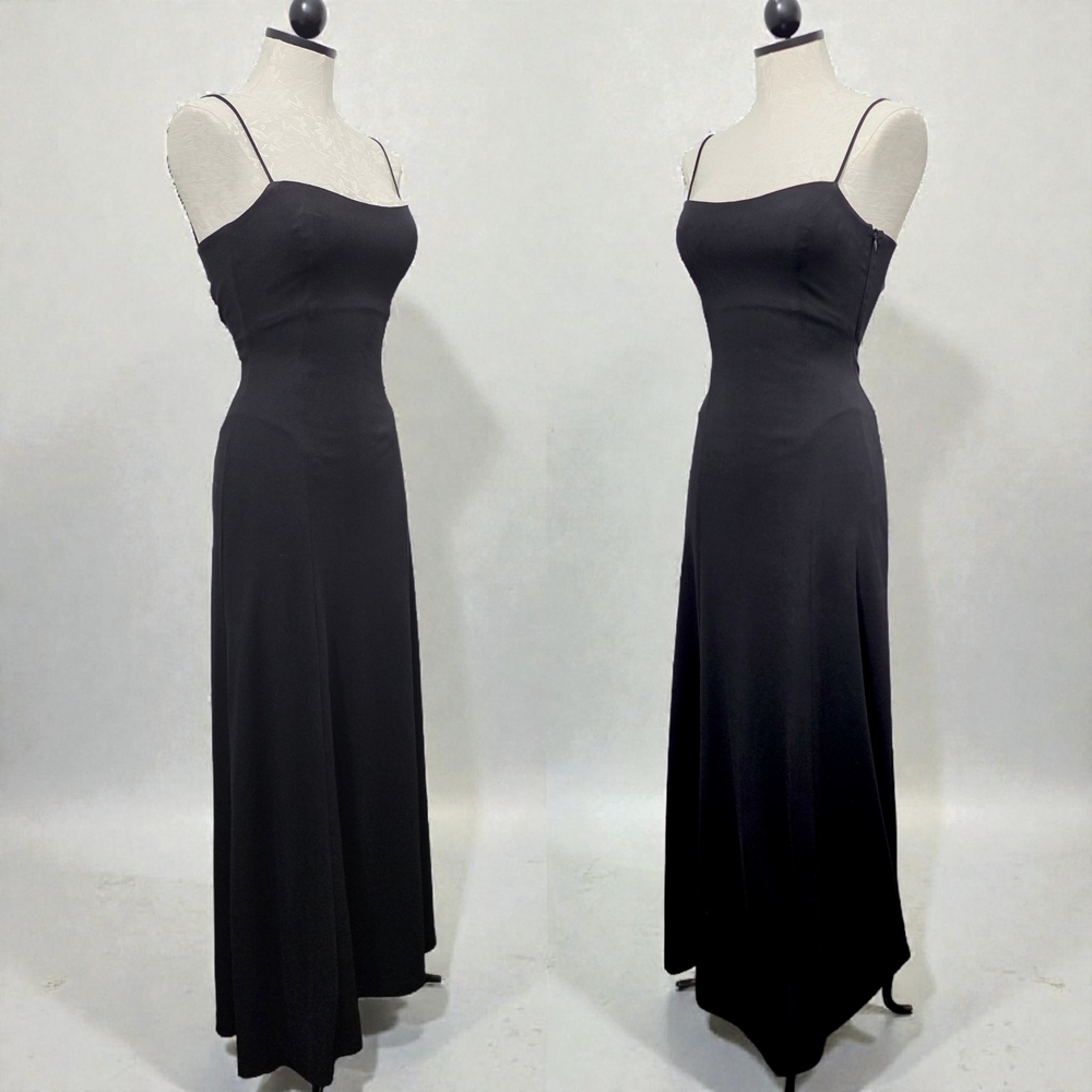 Vintage Gold Label Caché Black Corset Back Maxi Dress 90s Whimsigoth Sirencore P - Picture 2 of 7